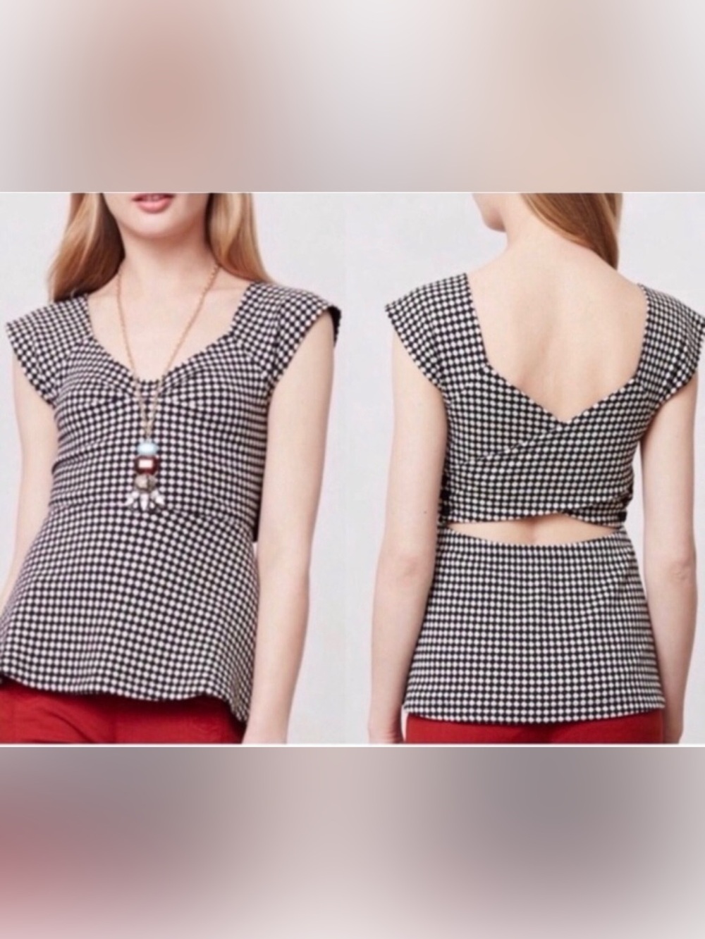Vintage Anthropologie Deletta Texture Houndstooth Style Top